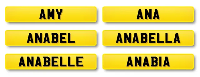 Female firstname number plates